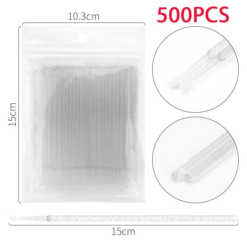 vvocci Disposable Microbrush Eyelash Extension Tools 500/1000pcs - Crystal Swab Lash Grafting & Removal Applicators Quake M94 500crystal White