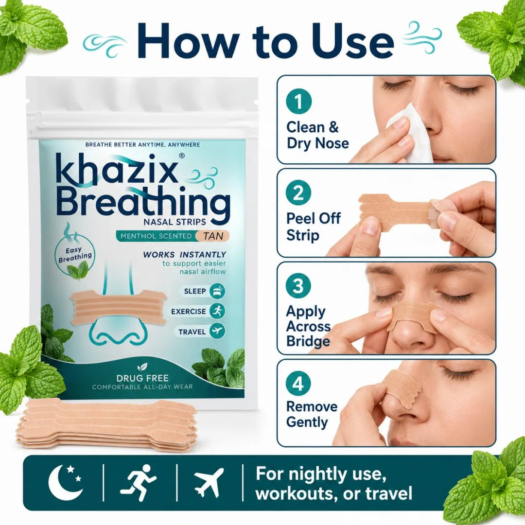 30PCS Menthol Nasal Strips for Easier Breathing, Comfortable Nose Strips for Sleep Exercise Travel Daily Use Quake