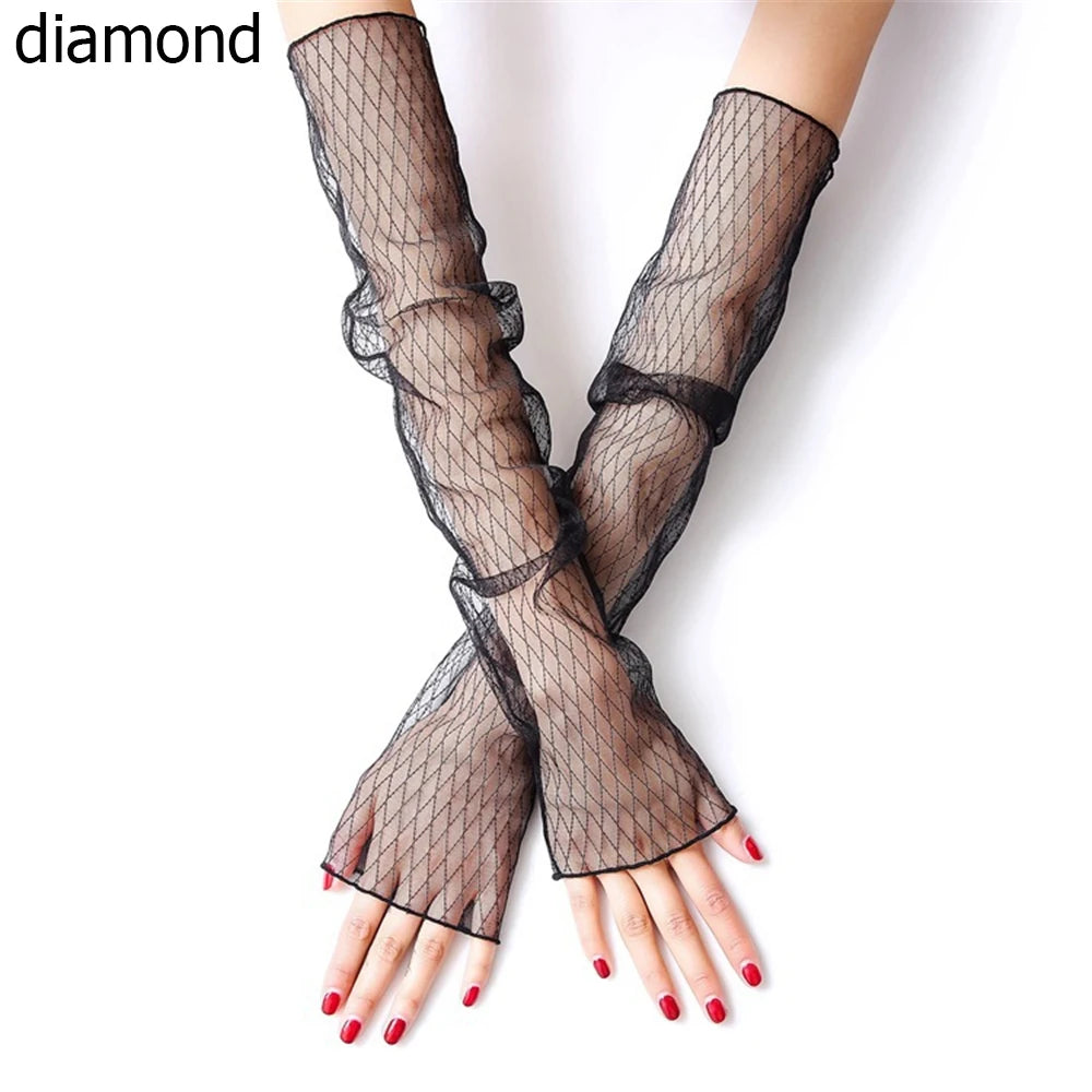 Spring Summer Fashion Sleeves Mesh Lace Thin Long-Sleeved Bike Breathable Cycling Gloves Driving Arm Warmers Sleeves Quake diamond