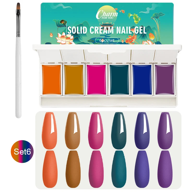 6 Colors Solid Nail Gel Nail Art Polish Gel Colorful Nail Varnish Nail Gel Polish Palette Manicure Canned Cream Nail Glue Quake Set 06-C031-C036