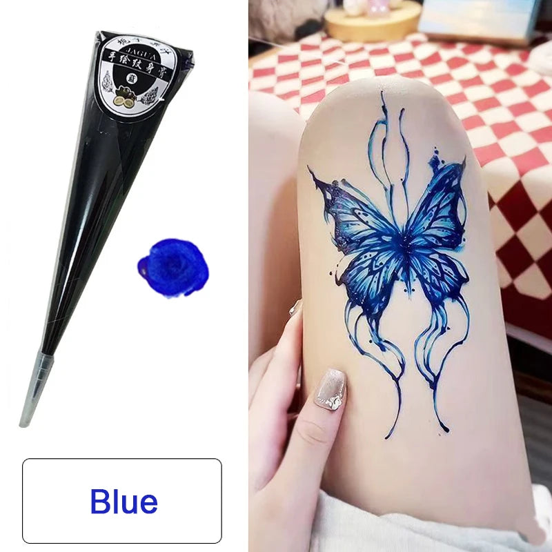 Temporary Cream Semi-Hand-Painted Cream Tattoo Cream Smear Tattoo Color Material India Painting Color DIY Tattoo Cone Body Art Quake blue
