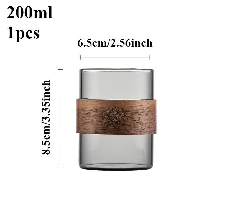 Thickened Glass Tea Cup with Wooden Ring Heat-resistant and Heat-resistant Water Cup Master Cup Household Glass Cup Coffee Cup Quake 1pcs 200ml 301-400ml