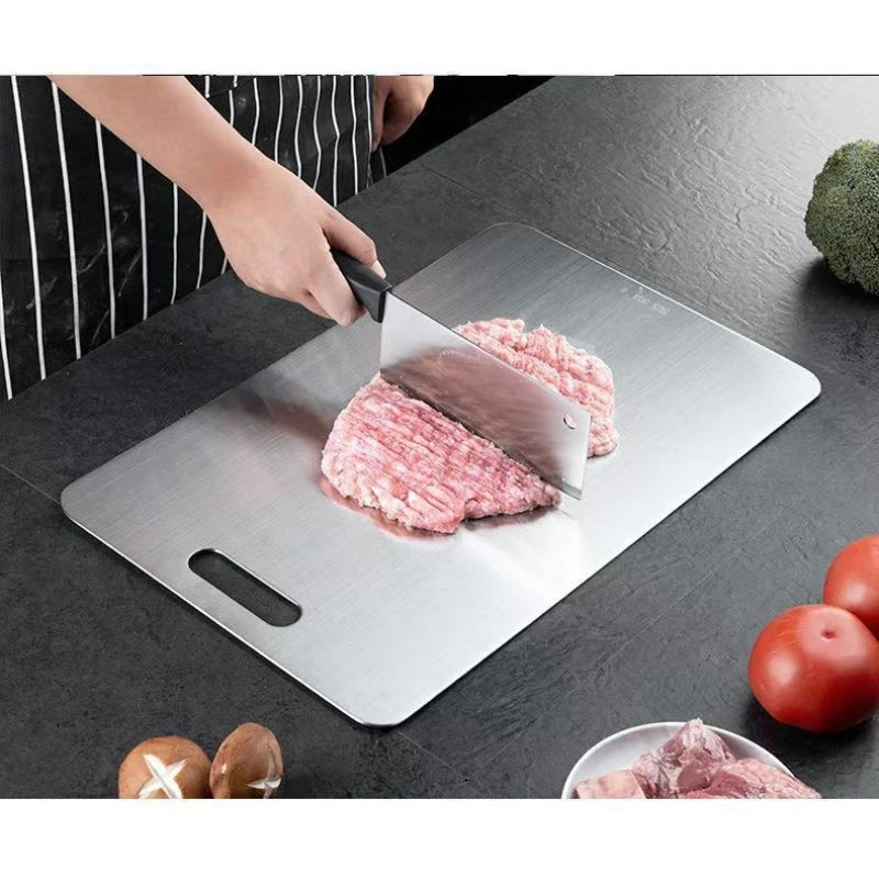 Double Sided Stainless Steel Chopping Board Kitchen Cutting Board,Thickened Dough and Food Prep Board Household Quake