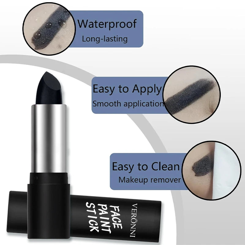 6 Colors Face Body Paint Stick Cream Eyeblack Tube Black Body Painting Blendable Sticks For Halloween Cosplay Joker Makeup Quake