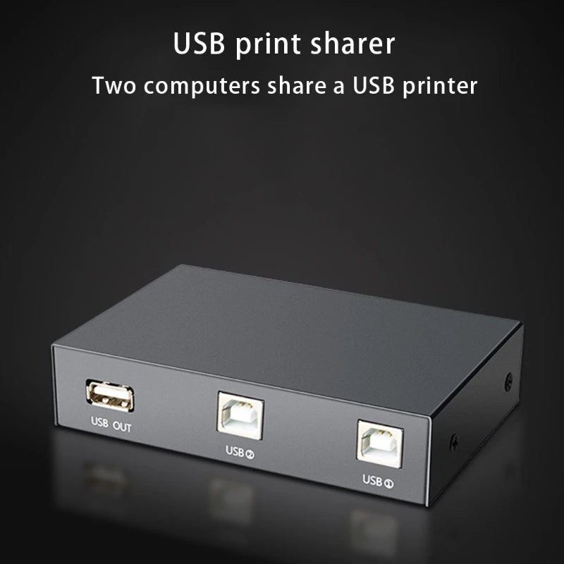 2 in 1 Out USB Print Sharer, 2 USB 2.0 Ports Splitter Printer Adapter Sharing Device Switch Box for PC Printer Computer K1KF Quake
