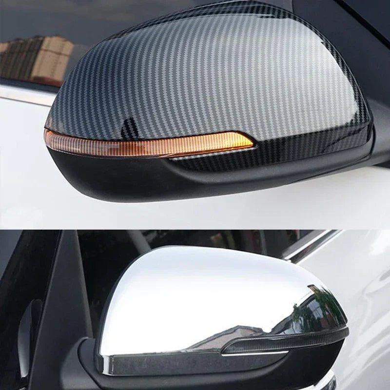 For Kia Seltos 2019 2020 2021 ABS Carbon Fiber Chrome Silver Look Car Body Door Side Mirror Cover Trim Rear View Cap Sticker Quake