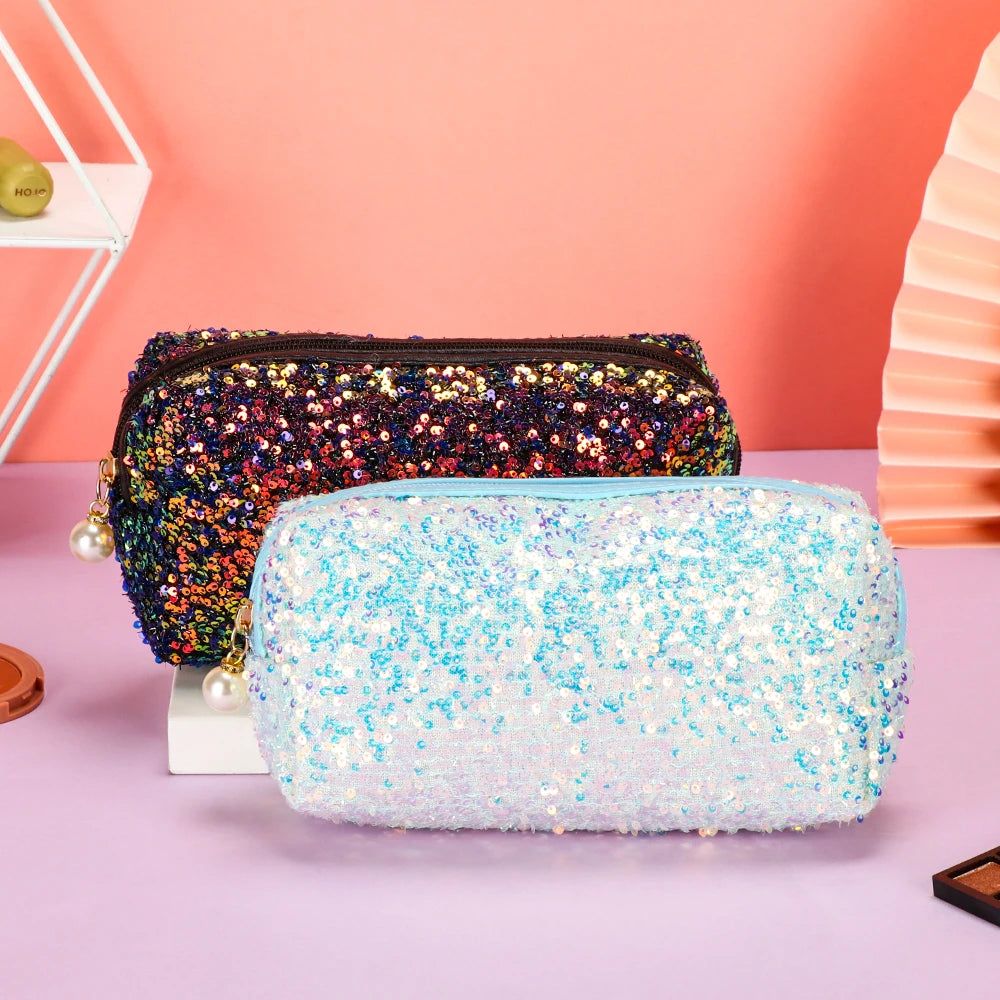 Fashion Glitter Mermaid Sequin Makeup Bag High-capacity Reversible Double Color Cosmetic Bag Lazy Makeup Zipper Pouch Handbags Quake