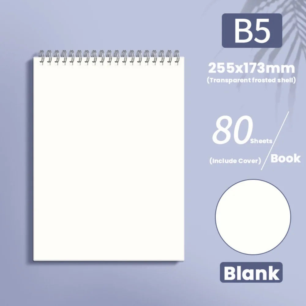 Multifunctional A5/B5/A4 Coil Notebook 80Sheets Grids/Blank/Horizontal Line Spiral Notebook Flip Up Diary Book Students Gift Quake B5-Blank