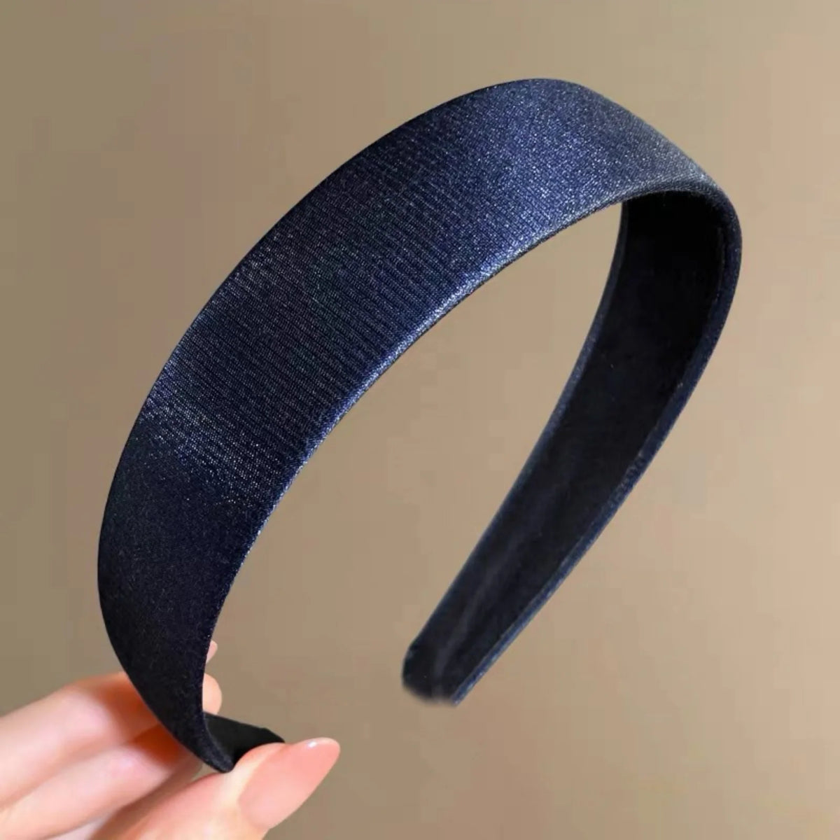 American Retro Navy Satin Wide Headband Handmade College Style Hair Hoop Sweet Versatile Hair Accessory for Teen Women Quake drak blue