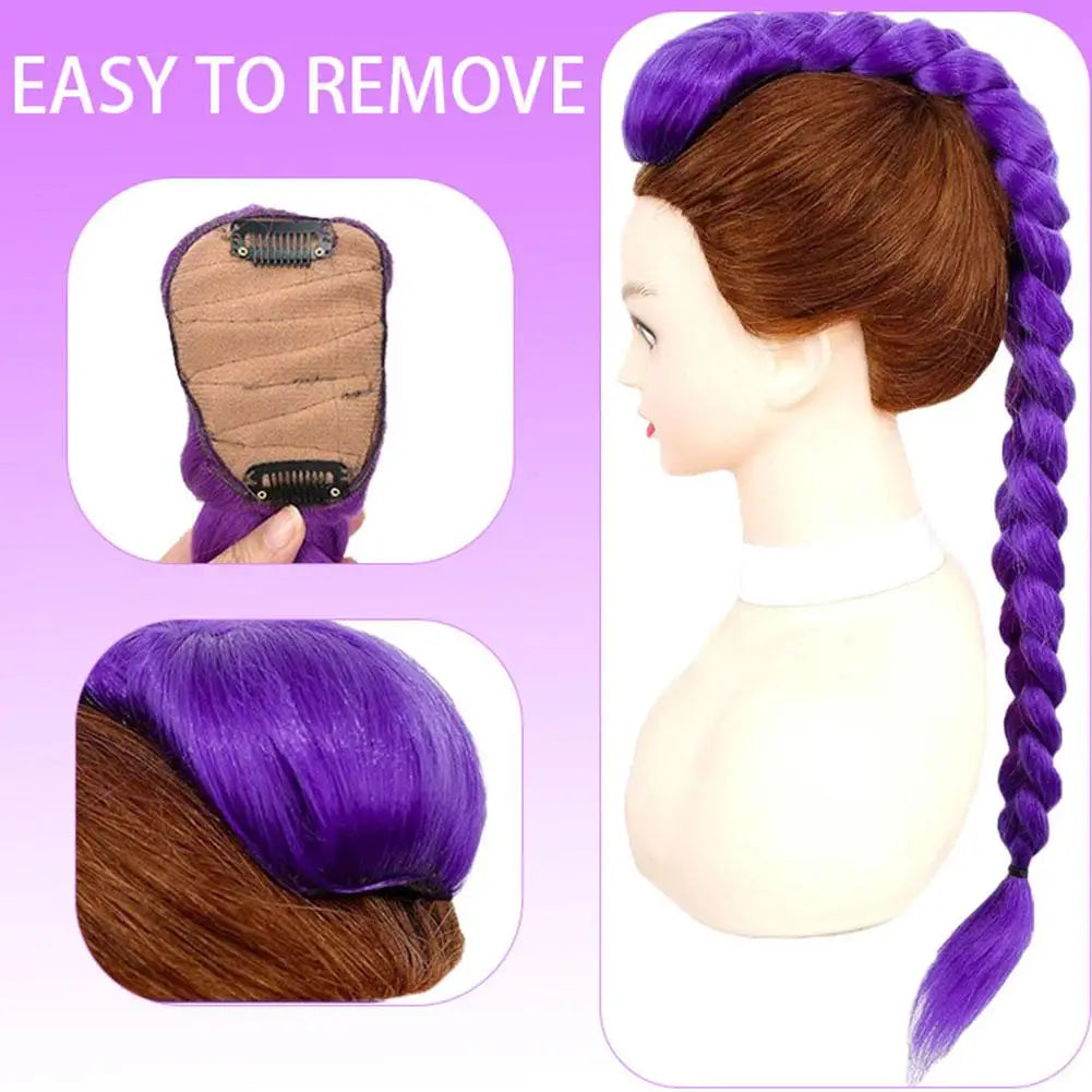 Purple Braided Ponytail Hair Extension for Kids Clip In Long 26 Inch Synthetic Braid for Halloween Christmas Party Cosplay Quake