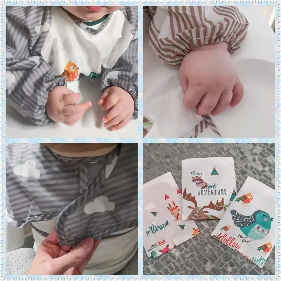 1Pcs Toddler Baby Cartoon Long Sleeve Art Apron Waterproof Eating Smock Infant Animal Smock Soft Baby Bib Burp Clothes Quake