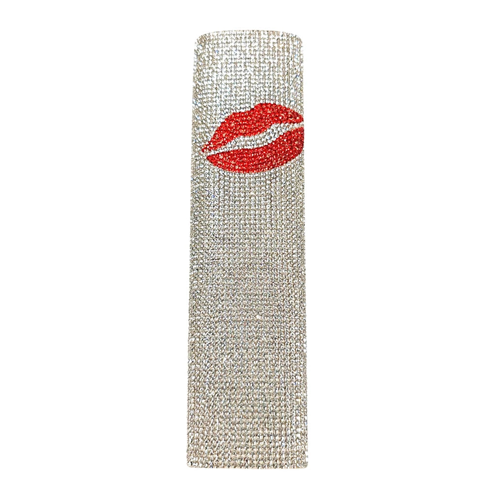 Rhinestones Microphone Cover,Wireless Microphone Decorative Sleeve For Disco, Stage,Party,TV Show Quake white red lip