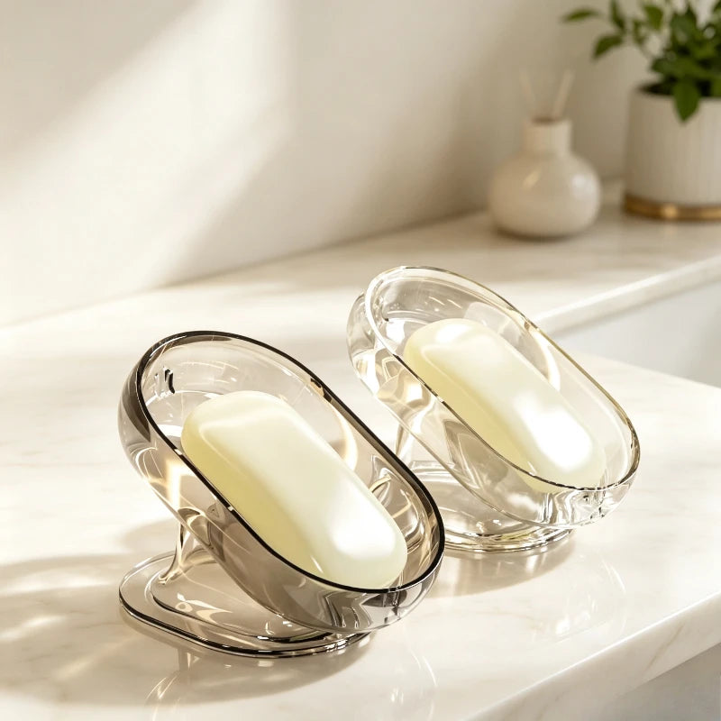 Luxury Transparent Draining Soap Box No Punch Wall-mounted Soap Holder Non-slip Soap Storage Organizer for Bathroom Quake
