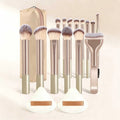 17pcs Professional Soft Long Aluminum Makeup Brush Set, Including Foundation Brush, Eyeshadow Brush, Eyebrow Brush, Blending Quake Gold