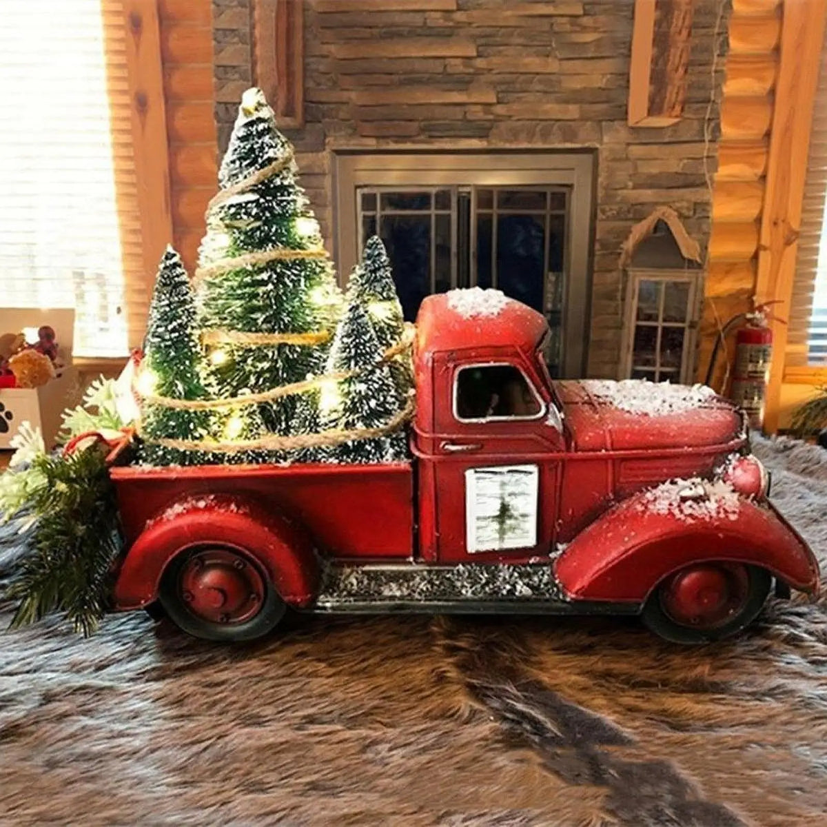 Truck Christmas Tree Statue Table Centerpiece Collection Tabletop Ornament Christmas Decor for Party Bookshelf Shelf Bedroom Quake
