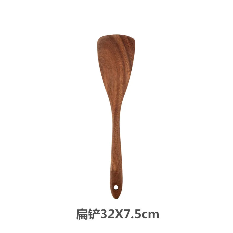 Teak Wooden Spatulas Kitchen Utensils Cooking Utensil Eco-Friendly Wood Spatula for Non Stick Cookware Quake 32x7.5cm