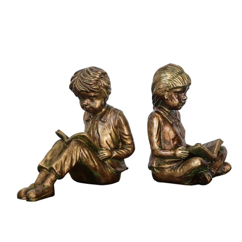 Resin Bookends Reading Child Figurines Book Stoppers for Bookshelf Organization, Study Desk Styling, and Upright Book K1KF Quake CN