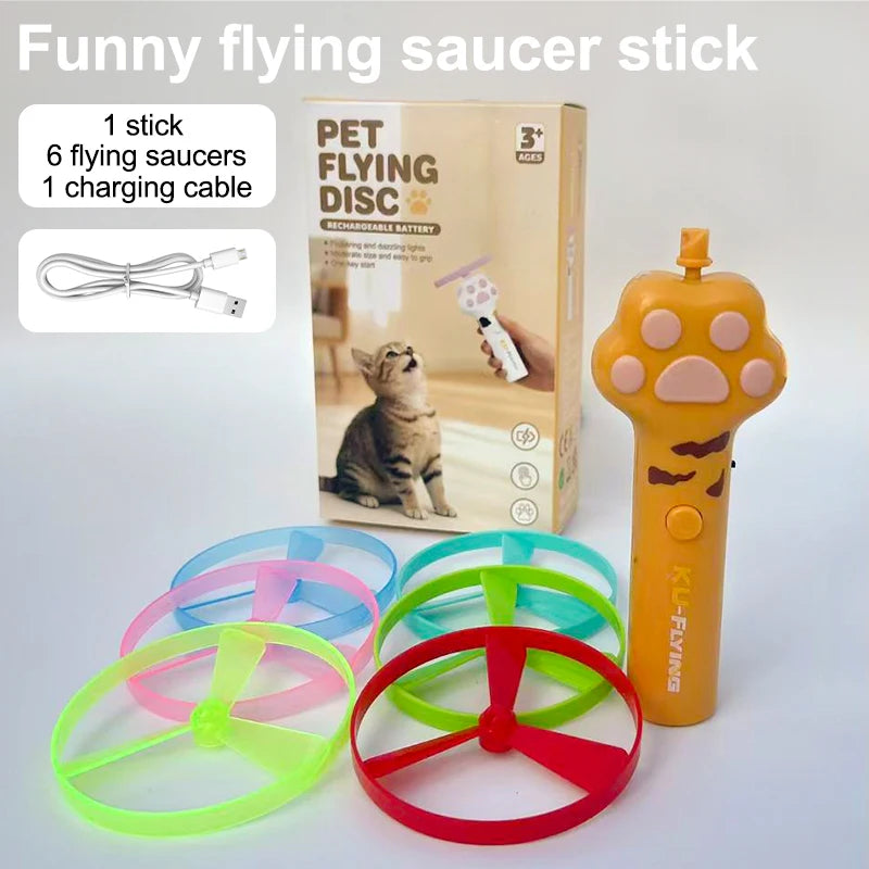 Funny Cat Toy Interactive Launch Pet Training Toy For Kitten Mini Flying Disc Shooting Gun Chasing Games Cat Toys Pet Supplies Quake YELLOW