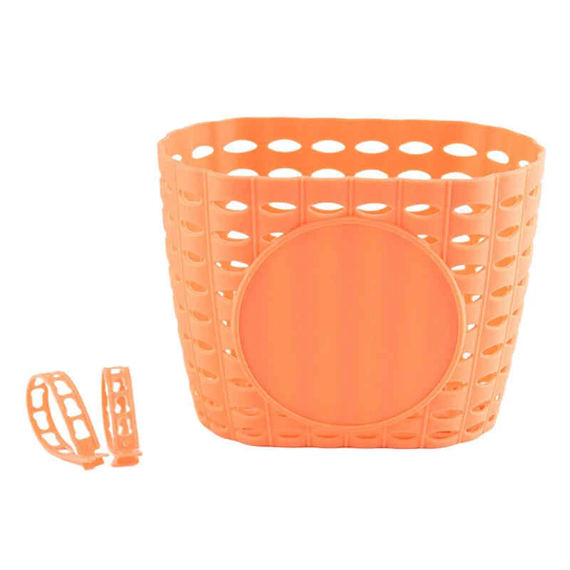1pc Bicycle Basket Hollow Children Bike Tricycle Scooter Storage Front Handlebar Plastic Carrier Cycling Kids Riding Quake Orange