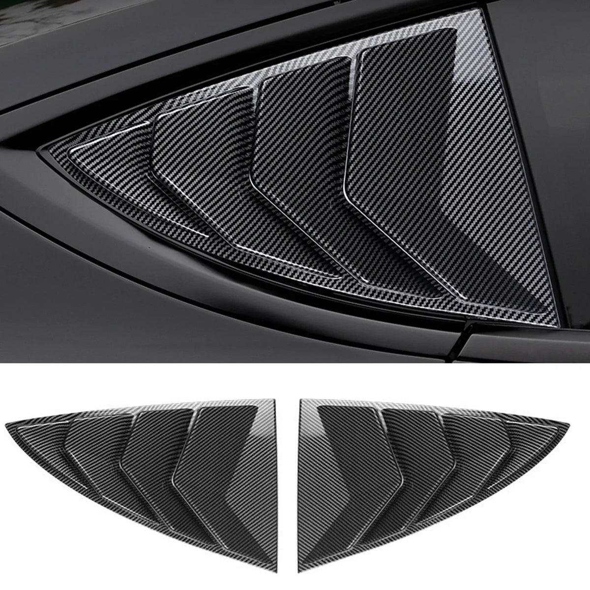For Tesla Model Y 2019-2023 Car Rear Louver Window Side Shutter Cover Trim Sticker Vent Scoop ABS Carbon Fiber Black Accessories Quake Carbon