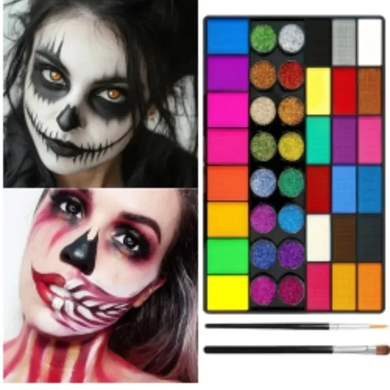 42 Colors UV Neon Face Paint Set Fluorescent Glitter Art Makeup Water Soluble Body Painting for Festivals Halloween Quake