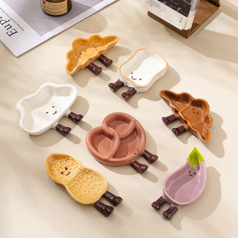 Cartoon Cute Bread Shaped Ceramic Seasoning Dish Irregular Creative Home Utensils Dipping Dish Quake