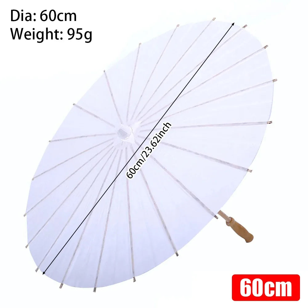 1Pcs Dia 20/30/40/60cm Paper Umbrella Traditional White Long-handle Painting Supplies Blank DIY Handmade Photography Prop Quake Dia 60cm