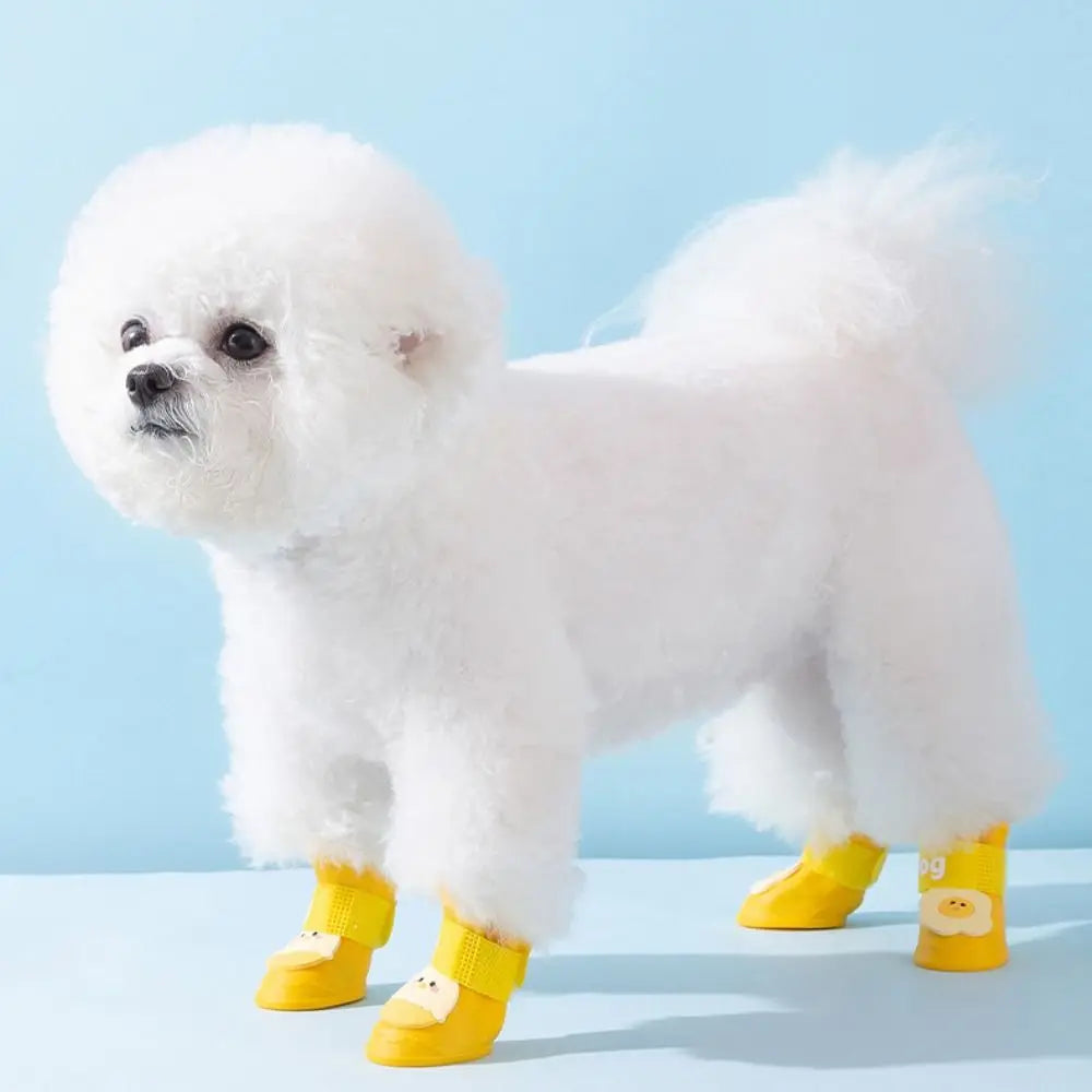 4Pcs/Set Cartoon Cute Pet Silicone Rain Boot Portable Dog Shoes Anti Slip Waterproof Foot Cover Outdoor Pet Paw Protector Quake