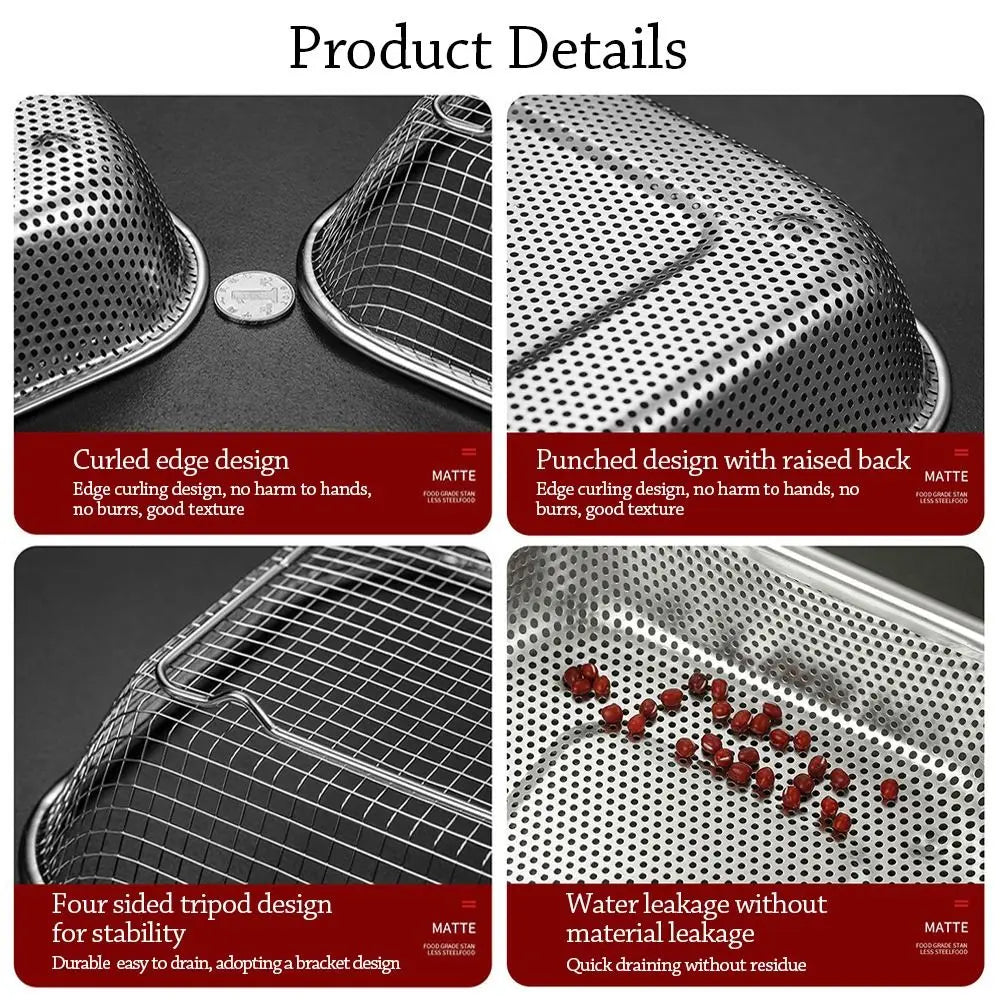New Stainless Steel Washing basket Sink Strainer Colander Square Storage Baskets Handles Kitchen Supplies Net Baskets Quake