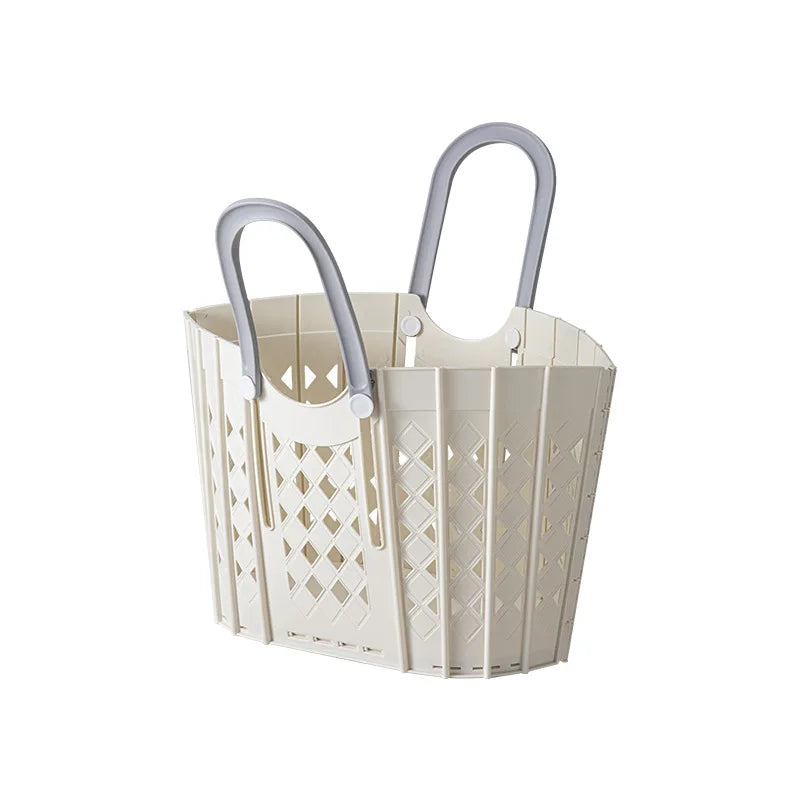 1PC Hollow Foldable Dirty Clothes Basket Large Capacity Handheld Laundry Hamper Suitable for Bathroom Narrow Gap Storage Quake White