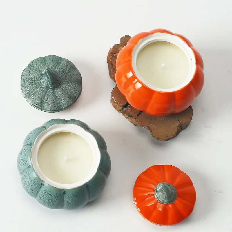 Pumpkin Shaped Ceramic Smokeless Aromatherapy Candle Home Indoor Romantic Fragrance Long Lasting Calming Effect Quake