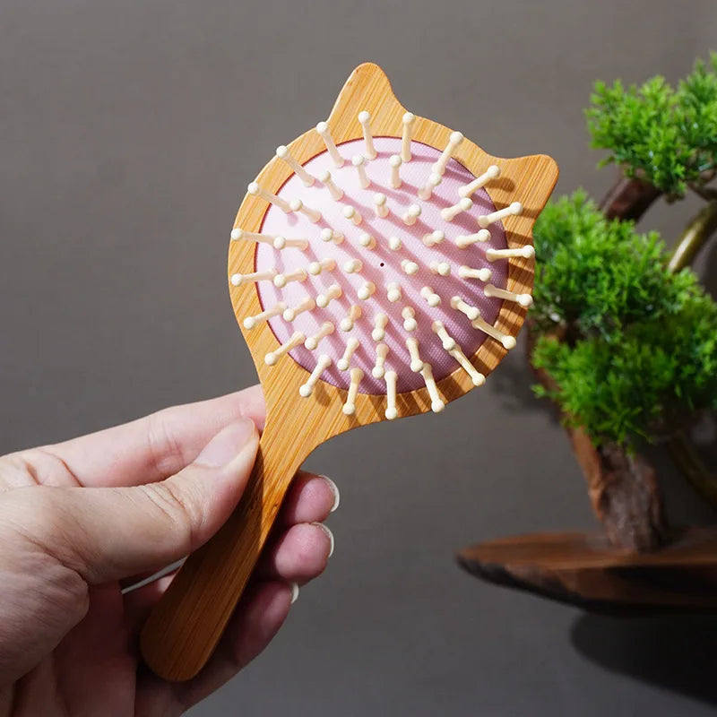 1pc Air Cushion Wood Scalp Massage Hair Comb Cute Cartoon Small Portable Combs Women Girls Bamboo Sandalwood Hair Styling Tools Quake