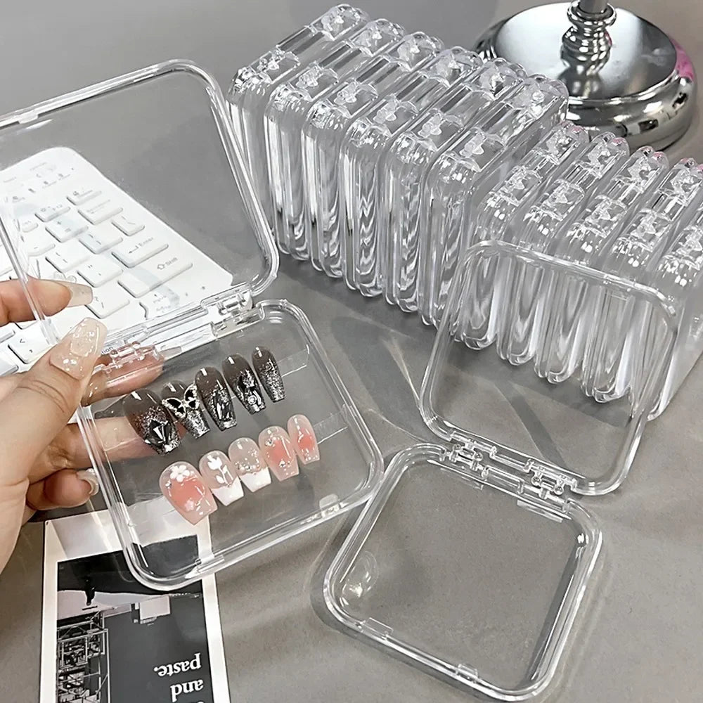 10/1PCS Transparent Acrylic Storage Box Portable Square Nail Container Jewelry Earring Rings Bracelet Badge Nail Packaging Case Quake