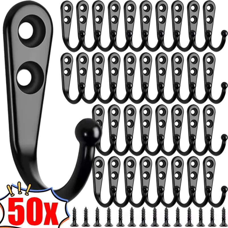 50/1Set Small Wall Mounted Hook with Screws Retro Metal Hooks for Hanging Bag Towels Key Rack Home Kitchen Bathroom Accessories Quake