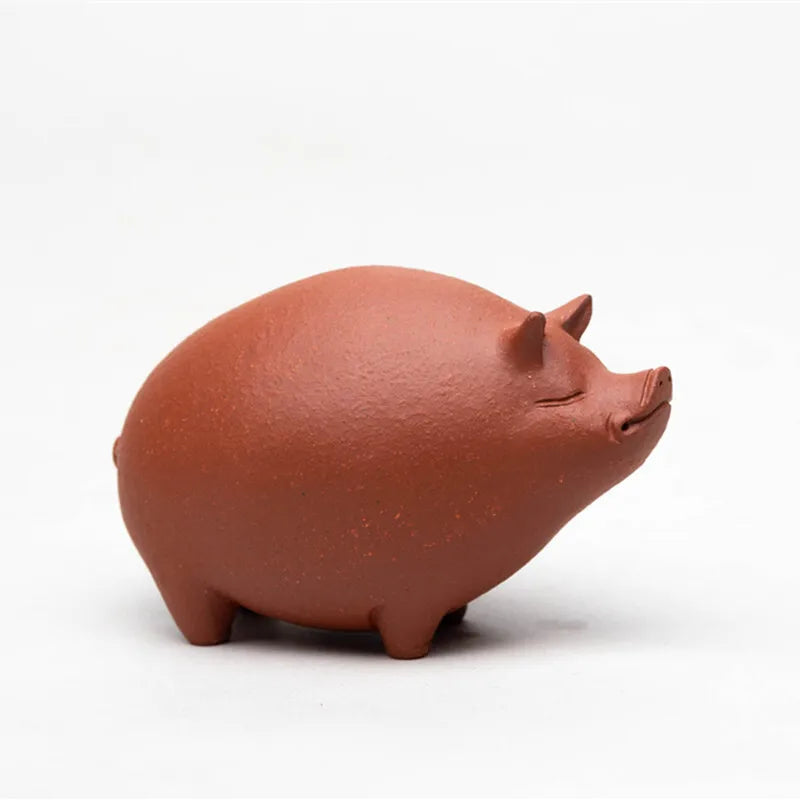 Zisha Tea Pet Pig Small Ornament Sloping Clay Couple Pig Sculpture Zodiac Tea Play Quake Style 1