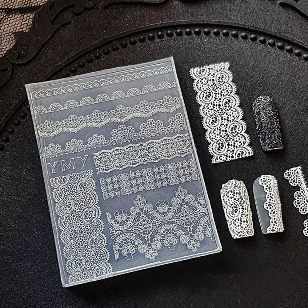 Lace Nail Art Stencil Sheets Flexible Silicone Nail Templates Hollow French Lace Mesh Pattern DIY Polish Transfer Mold Manicure Quake