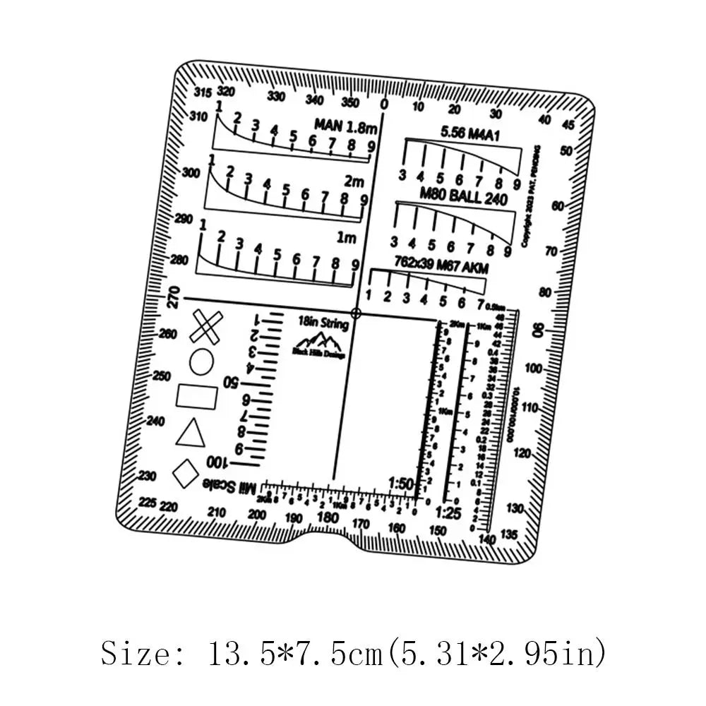 Acrylic Range Finder Card Hunting Ruler Outdoor Auxiliary Ruler Coordinate Grid Reader Square Auxiliary Rangefinder Quake