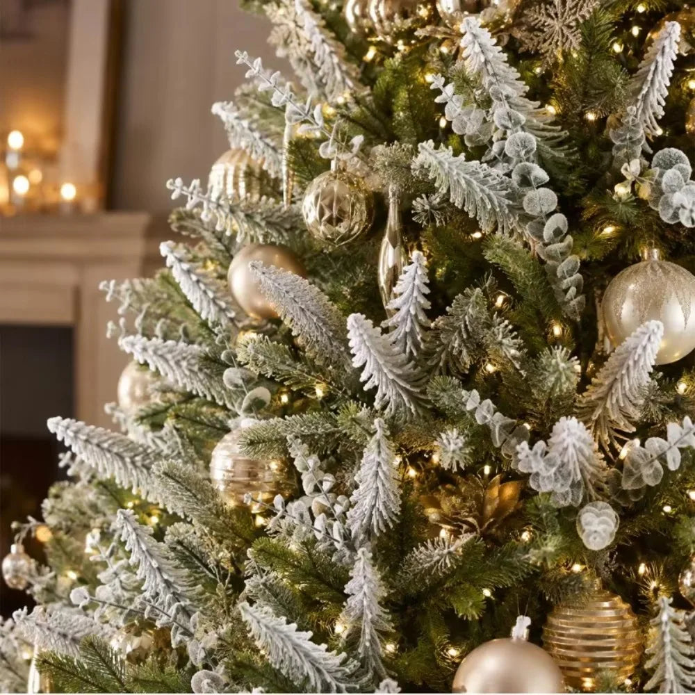 20/1PCS Christmas Artificial Flocked Snow Pine Branches Fake Eucalyptus Leaves DIY Xmas Tree Branch Garland Decor Party Supplies Quake
