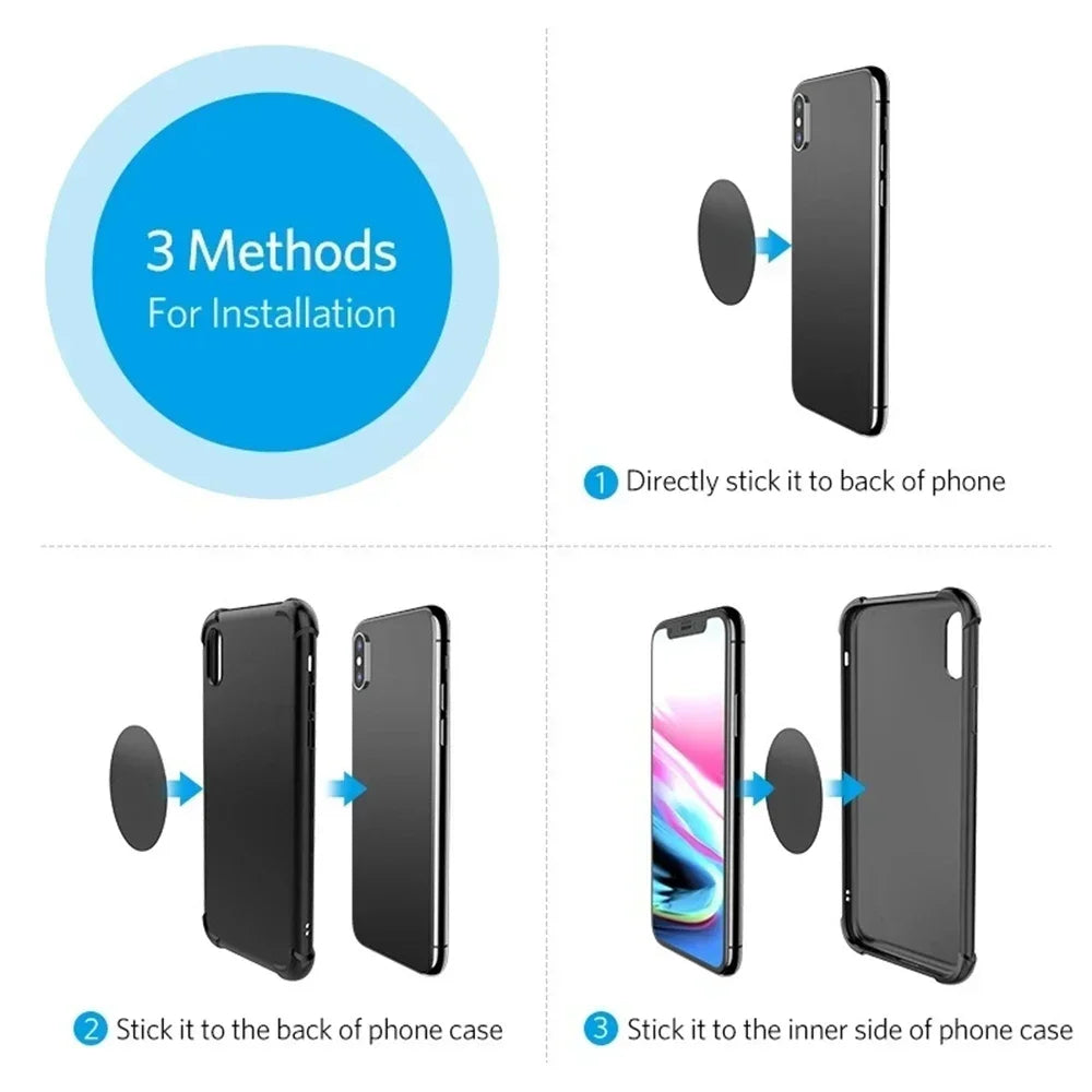 Self-adhesive Iron Sheet Sticker Metal Plate for Magnetic Car Phone Holder 1/3/5PCS Magnet Mobile Phone Stand Mount For iPhone Quake