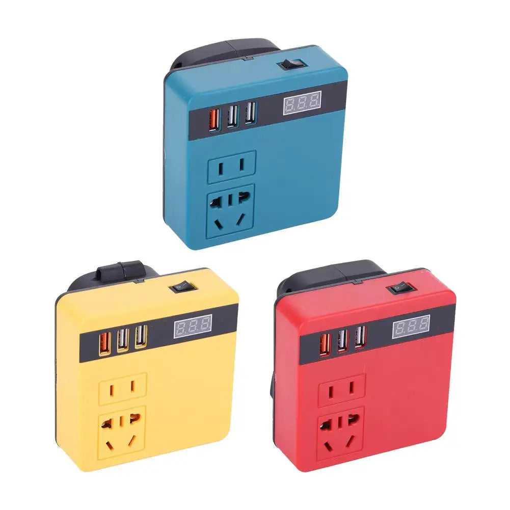 300W Power Inverter DC 18V-21V To AC 220V Lithium Battery Inverter with Dual USB,1 QC 3.0 for DeWalt / Makita / Milwaukee Quake