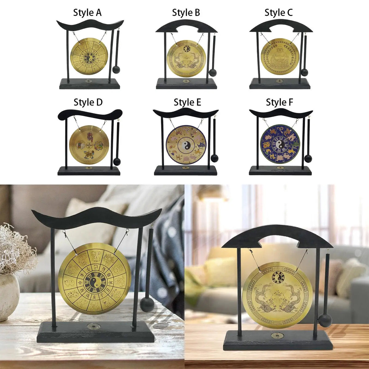 Vintage Style Gong Ornament Home Tabletop Gong Decor Scene Layout Adornment Quake Style F