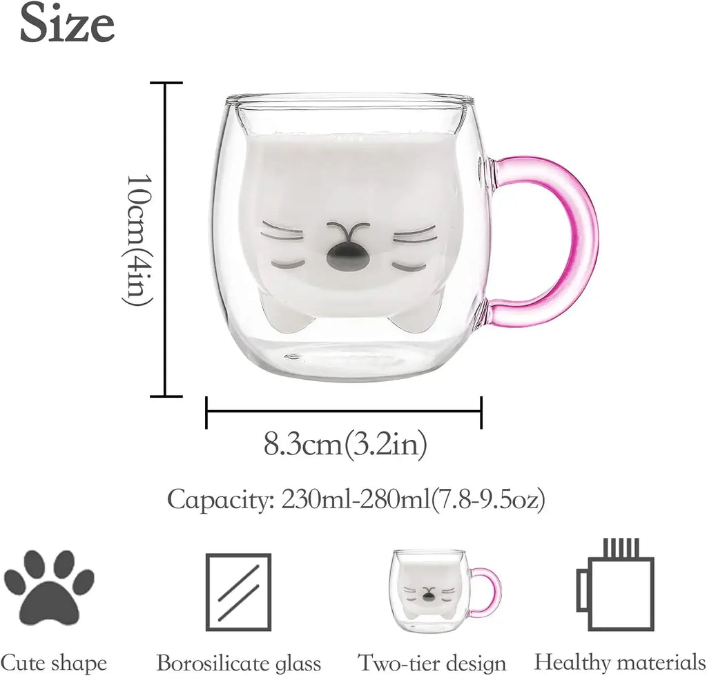 1/2pcs Cute Cat Mugs With Handle Glass Double Wall Insulated Glass Espresso Cup Coffee Milk Mug Gift Quake