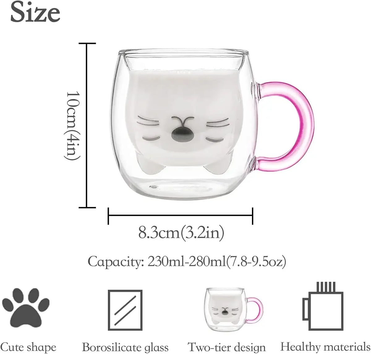 1/2pcs Cute Cat Mugs With Handle Glass Double Wall Insulated Glass Espresso Cup Coffee Milk Mug Gift Quake