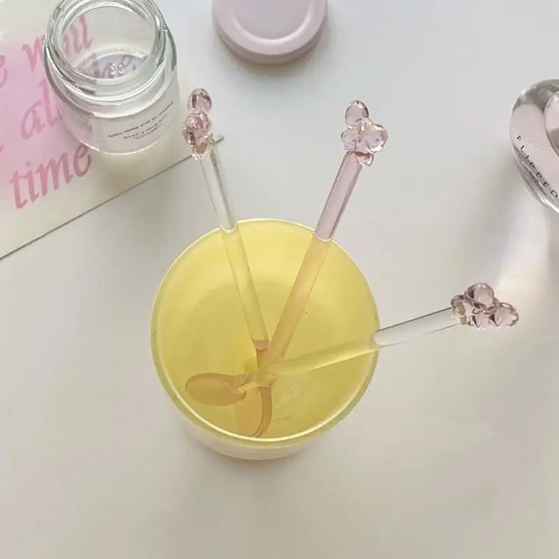 1/2Pcs 15cm Pink Bow Glass Coffee Spoon, Long-handled Dessert/milk Tea Stirring Spoon, Heat-resistant Teaspoon, Kitchen Tool Quake