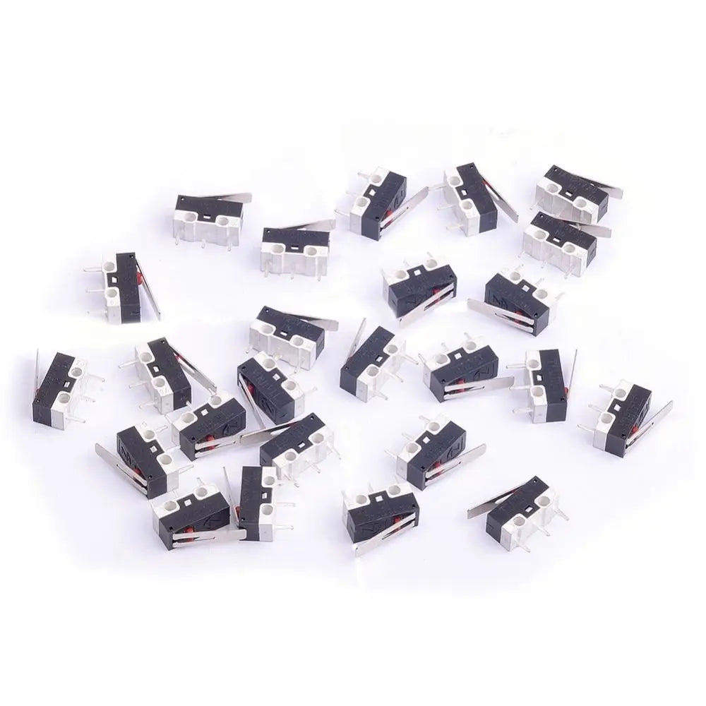 50Pcs 3 Pin Micro Limit Switch SPDT 1NC+1NO Micro Switch Black+White AC 1A 125V Limit Switch for Arduino CYT1073 Toy Mouse Quake