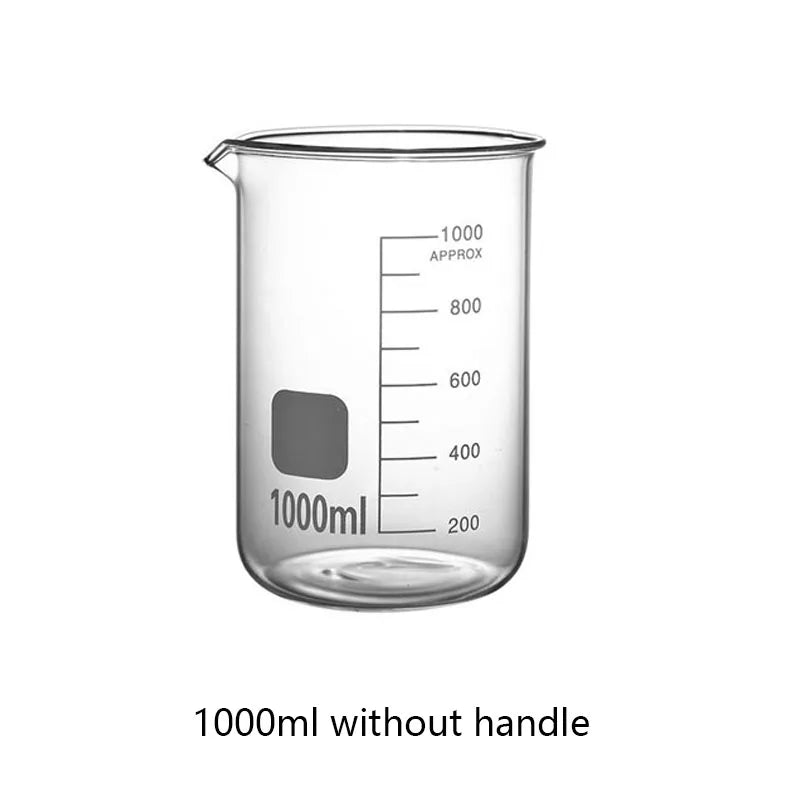 YWDL 500/1000ml High Borosilicate Glass Measuring Cup With/No Handle Heat-resistant Laboratory Beaker Kitchen Measuring Tools Quake 1000ml no handle 500-1000ml