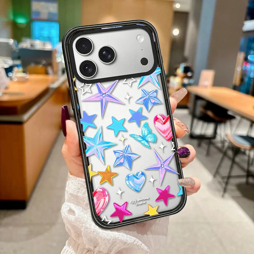 Dancing Lights Multicolor Impact Black Border Magnetic Phone Case Cover for IPhone 13 14 15 16 17 18 Pro Max Case Quake