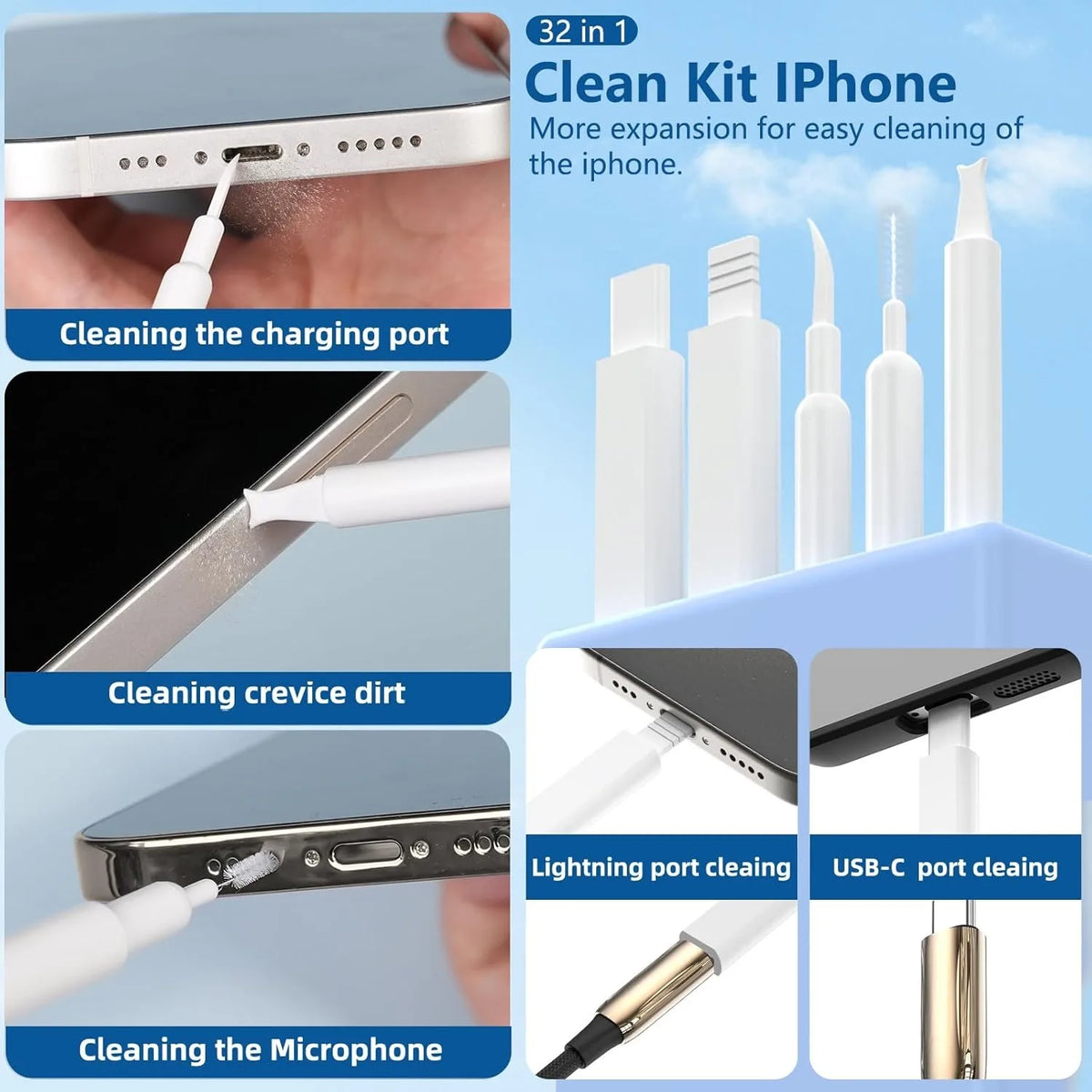 20/32-in-1 Multi-Functional Deep Cleaning Kit for iPhone Ports, AirPods, Keyboard, and Keycap Removal - Precision Tools Quake