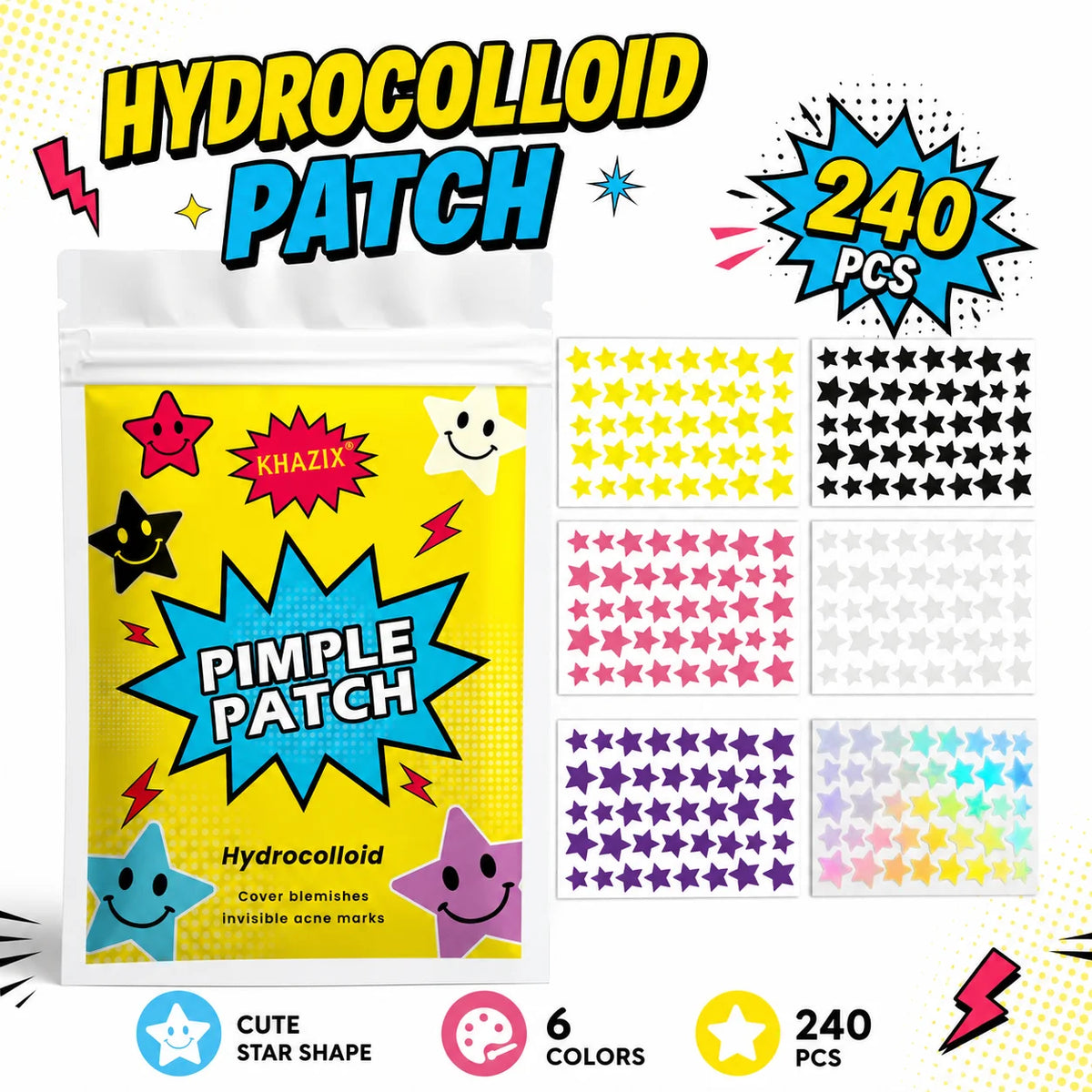 240pcs Star Pimple Patches For Face Hydrocolloid, Absorbing Cover, Tea Tree, Hydrocolloid Acne Patch, Cute Star Pimple Patch Quake