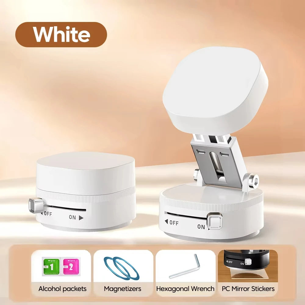 Foldable Mobile Phone Holder Vacuum Suction Cup Holder Magnetic Car Phone Holder For IPhone/ Android Phone Accessories Quake WHITE